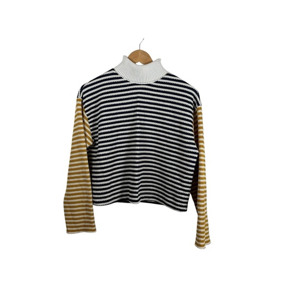 Zara Women’s Cropped Striped Turtleneck Sweater Navy/White/Yellow M - Picture 2 of 12